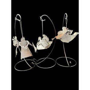 Vintage Christmas 3D Laser Cut Silver Filigree Ornaments Set of 3 Swan & 2 Santa